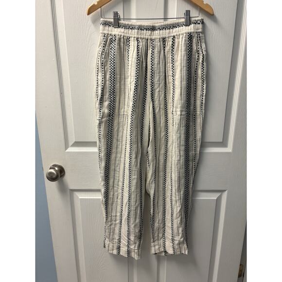 Madewell Black Cream Striped Drawstring Linen Blend Pants Women's S Trousers - Picture 3 of 6